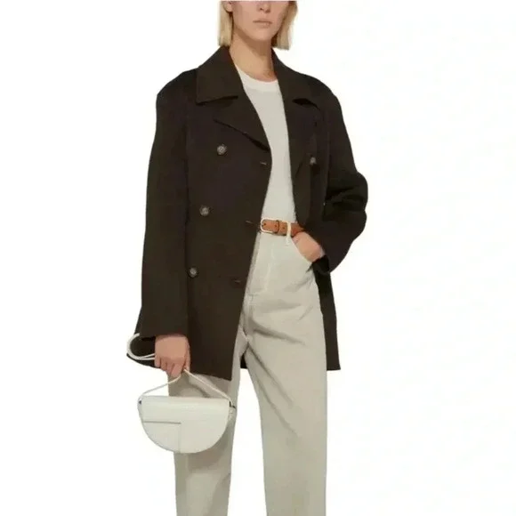 TOTEME NWT Structured Waist Jacket Chocolate Breasted Double Faced Wool 36 Brown